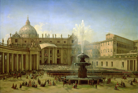 The Piazza San Pietro in Rome at the time of a Papal Blessing, 1850 (oil on canvas)