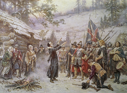 The First Sermon Ashore in 1621 (w/c on paper)