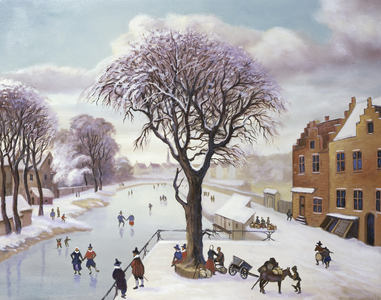 Dutch Skaters on a Canal (oil on canvas)