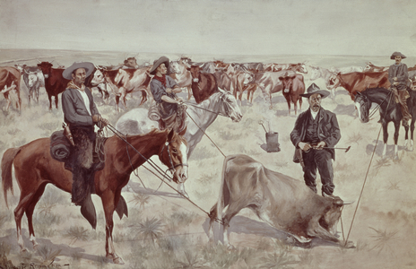 Branding a Steer (oil on canvas)