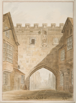 North Entrance to the Close at Salisbury, 1815 (pen & ink with w/c on paper)
