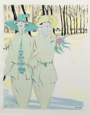 Ladies' fashion, illustration from a German magazine, 1922 (pochoir print)