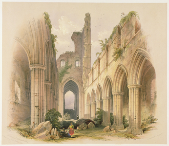 Kirkstall Abbey, the Nave and Choir, from 'The Monastic Ruins of Yorkshire', engraved by George Hawkins (1819-52), 1842 (colour litho)