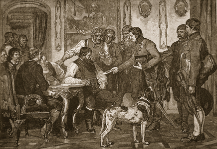 Andrew Hofer appointed Governor of the Tyrol, illustration from 'Cassell's Illustrated History of England' (engraving) (sepia photo)