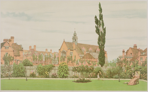 Church and Parsonage, Bedford Park, 1881 (colour litho)