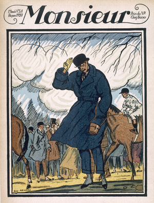 At the races, front cover of 'Monsieur' magazine, issue 34, pub. Easter 1920 (pochoir print)