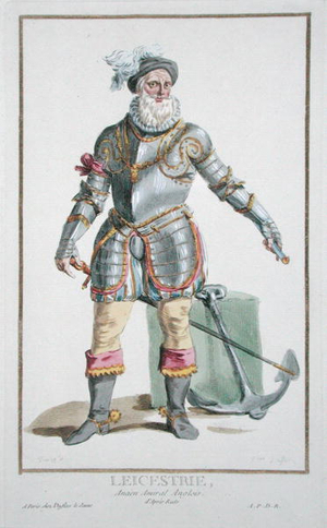 Robert Dudley (1533-88) Earl of Leicester from 'Receuil des Estampes, representant les Rangs et les Dignites, suivant le Costume de toutes les Nations existantes', published 1780 (hand-coloured engraving)