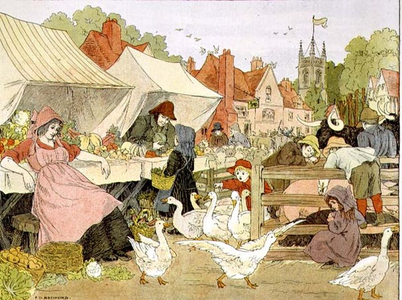 The Farm Market, from 'The Book of Shops', 1899 (colour litho)