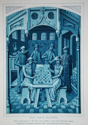 The Chess Players, from 'The Three Ages of Man', attributed to Estienne Porchier (colour litho)