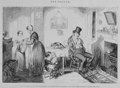 The Bottle, Plate II, He is discharged from his employment for drunkenness: they pawn their clothes to supply the bottle, 1847 (engraving)