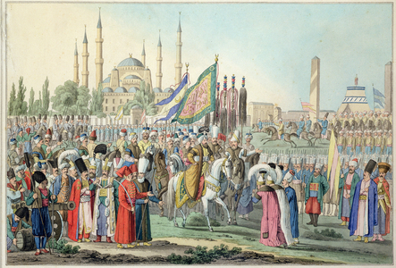 The Turkish Sultan reviewing his Janissaries (engraving)
