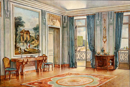 Salon interior, illustration from 'Interieurs de Style' published c.1890-1920 (w/c on paper)
