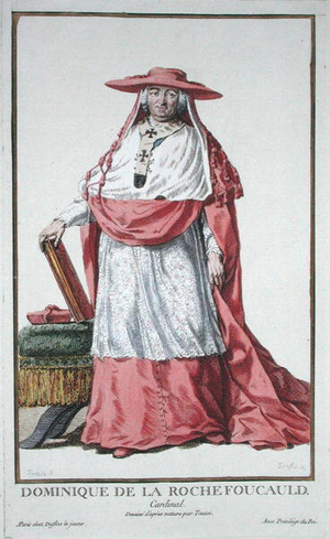 Cardinal Dominique de la Rochefoucauld (1712-1800) from 'Receuil des Estampes, representant les Rangs et les Dignites, suivant le Costume de toutes les Nations existantes', published 1780 (hand-coloured engraving)