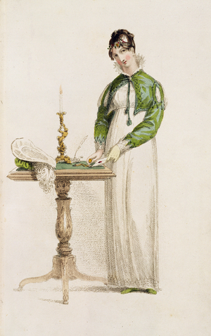 Day dress, fashion plate from Ackermann's Repository of Arts (coloured engraving)