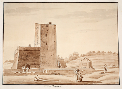 The emergence of the emmisarium of Lake Albano, 1833 (etching with brown wash)