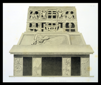 Facade of the Temple of the Sun, Palenque, plate 26 from 'Ancient Monuments of Mexico', engraved by Eugene Ciceri (1813-90) 1866 (litho)