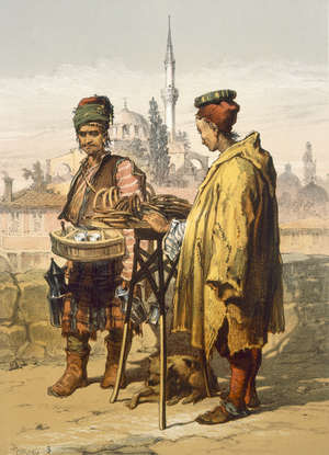 Ambulant Snack Sellers, 1865 (colour litho)