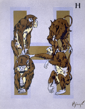 Capital letter 'H', from 'L'Art Croquis d'Animaux', published Paris, c.1920 (colour litho)