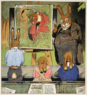 Learning about Foxes, illustration from 'De Haschenschule, ein Lustiges Bilderbuch' by Fritz Koch-Gotha and Albert Sixtus, 1924 (colour litho)