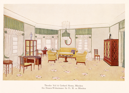 Living room, by Theodor Veil and Gerhard Herms, from 'Farbige Raumkunst' by C.H. Baer, c.1914 (colour litho)