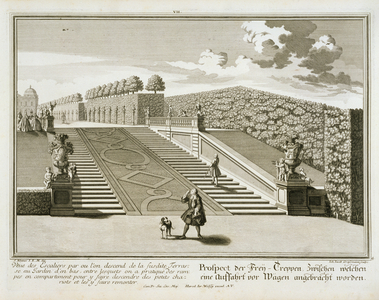 Steps to the garden terrace, Belvedere Palace, Vienna, engraved by Johann Jacob Grossmann, published c.1730-40 (engraving)