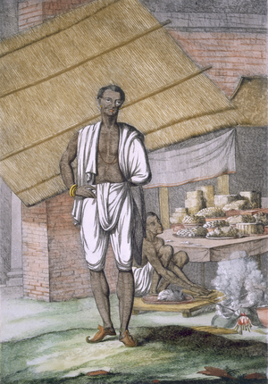 'Houalouays', a confectioner or pastry cook, from 'Les Hindous ou la Description de leurs Moeurs Coutumes et Ceremonies', pub. 1808-12 (coloured etching)