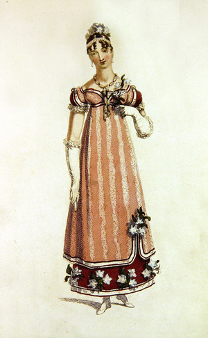 Ball dress, fashion plate from Ackermann's Repository of Arts (coloured engraving)