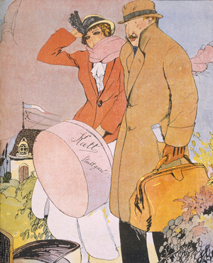 Cartoon of a German couple leaving France during the First World War, from 'La Baionnette', 1915 (colour litho)