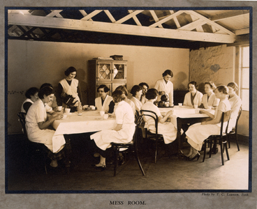 Mess room at a laundry in Bath, England, c.1925-35 (b/w photo)