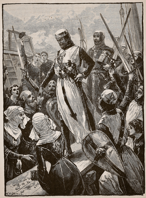 Reception of Richard on his return from the Continent, illustration from 'Cassell's Illustrated History of England' (engraving) (sepia photo)