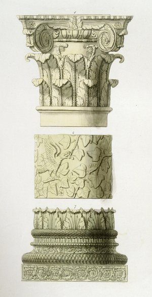 A column: capital, shaft, base and plinth (colour litho)