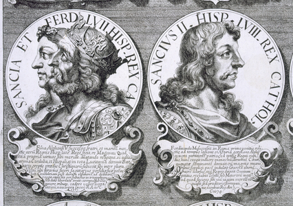Portraits of Sancha, Ferdinand I and Sancho II (litho)