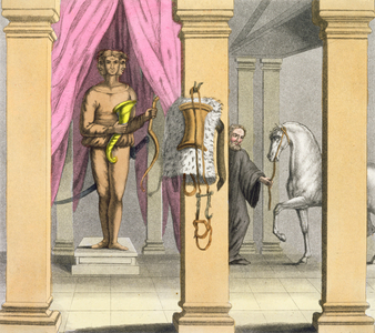 The stables of Caligula's horse, Incitata, c.1800-1818 (coloured engraving)