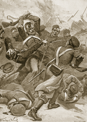 Inkerman: the 55th (and Border) Regiment charging the Russians (litho)