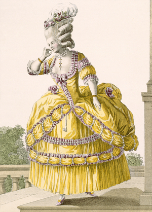 Golden gown, engraved by Dupin, plate no.37 from 'Galeries des Modes et Costumes Francais', 1789 (coloured engraving)
