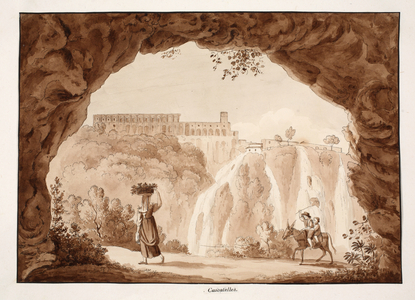 The waterfalls at Tivoli, 1833 (etching with brown wash)