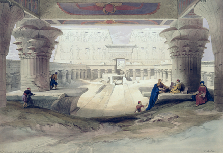 View from under the Portico of Temple of Edfou, Upper Egypt, plate 32 from Volume I of "Egypt and Nubia", engraved by Louis Haghe (1806-85) pub. 1846 (litho)