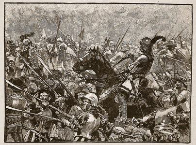 The last stand of Schwarz and his Germans, illustration from 'Cassell's Illustrated History of England' (engraving) (sepia photo)