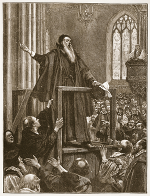 Cranmer's last testimony, illustration from 'The Church of England: A History for the People' by H.D.M. Spence-Jones, pub. c.1910 (litho) (sepia photo)