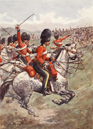 The charge of the Heavy Brigade at Balaclava, illustration from 'Battles of the Nineteenth Century' by Archibald Forbes, G.A. Henty and Major Arthur Griffiths (colour litho)