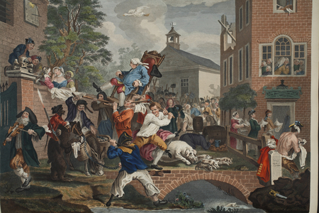 The Election, Chairing the Member, illustration from 'Hogarth Restored: The Whole Works of the celebrated William Hogarth, re-engraved by Thomas Cook', pub. 1812 (hand-coloured engraving)