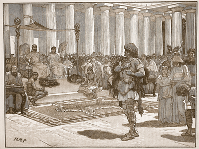 Caractacus before Claudius, illustration from 'Cassell's Illustrated History of England' (engraving) (sepia photo)