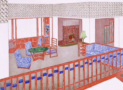 Living room, early 1900s (colour litho)