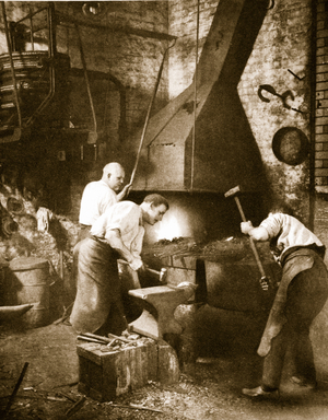 Blacksmith's workshop in Clerkenwell (sepia photo)