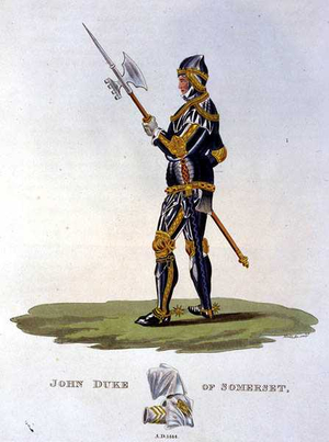 John Beaufort, Duke of Somerset (1403-44) 1444, engraved by W. Maddocks, from 'Ancient Armour' by Samuel Rush Meyrick, 1824 (colour litho)