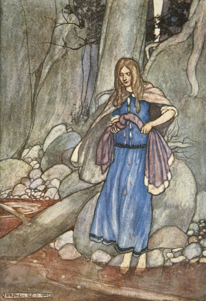 The Watcher of the Ford, illustration from 'Cuchulain, The Hound of Ulster', by Eleanor Hull (1860-1935), 1904 (colour litho)