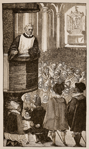 Martin Luther preaching, c.1517 (engraving)