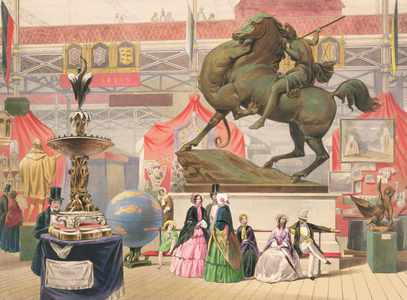 View of the East Nave of the Crystal Palace with Sculpture (the Amazon) (coloured litho)