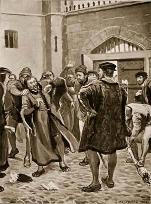 The Sergeant-of-Arms of the House of Commons is mistreated after demanding Ferrers' release from the City of London prison, illustration from Hutchinson's 'Story of the British Nation', c.1920 (litho)