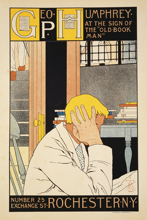 Reproduction of a poster advertising 'The Old Book Man' bookshop, Rochester, New York, 1896 (colour litho)